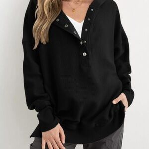 Black Button-Up Women's Hooded Sweatshirt